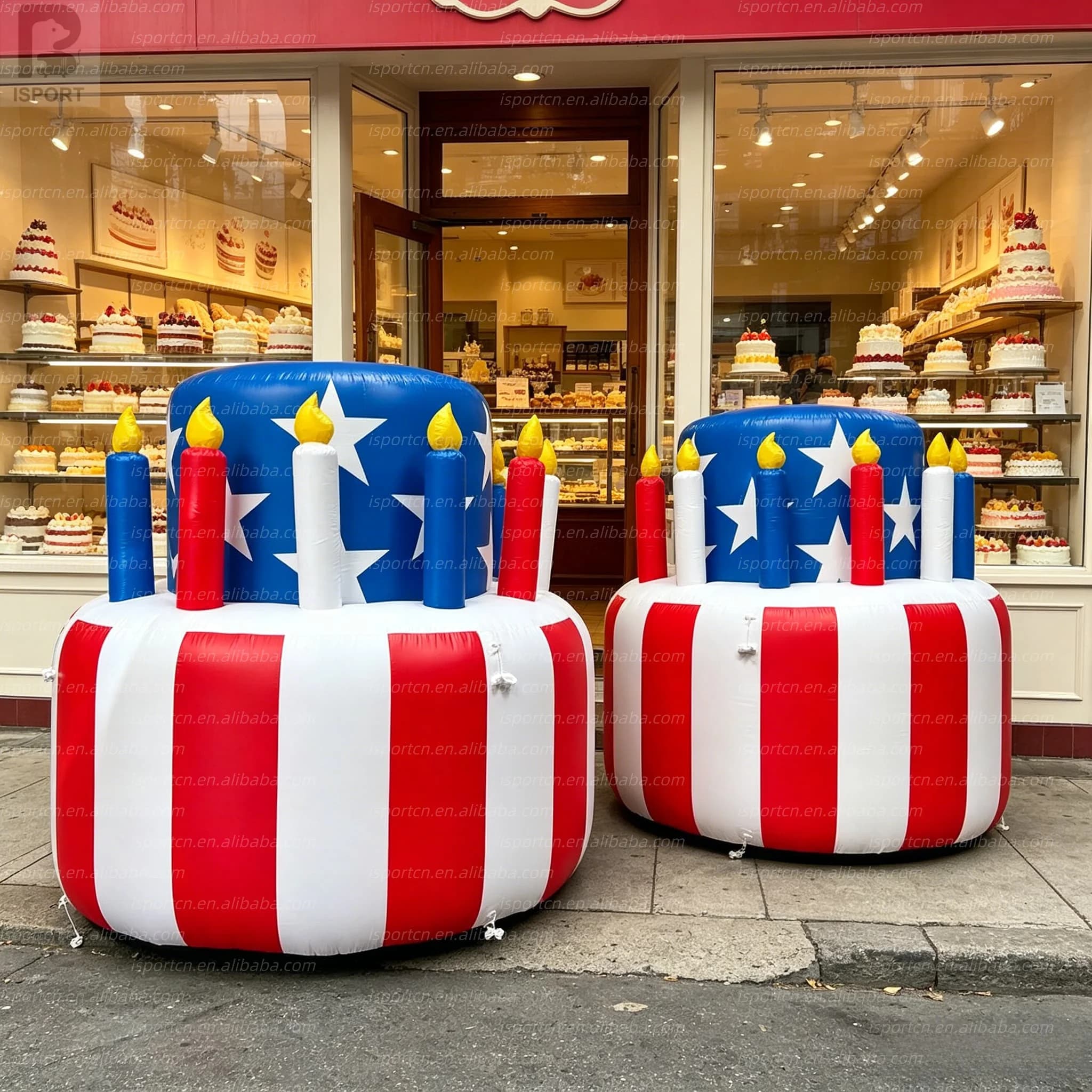 Giant Inflatable USA Flag Birthday Cake with LED Lights