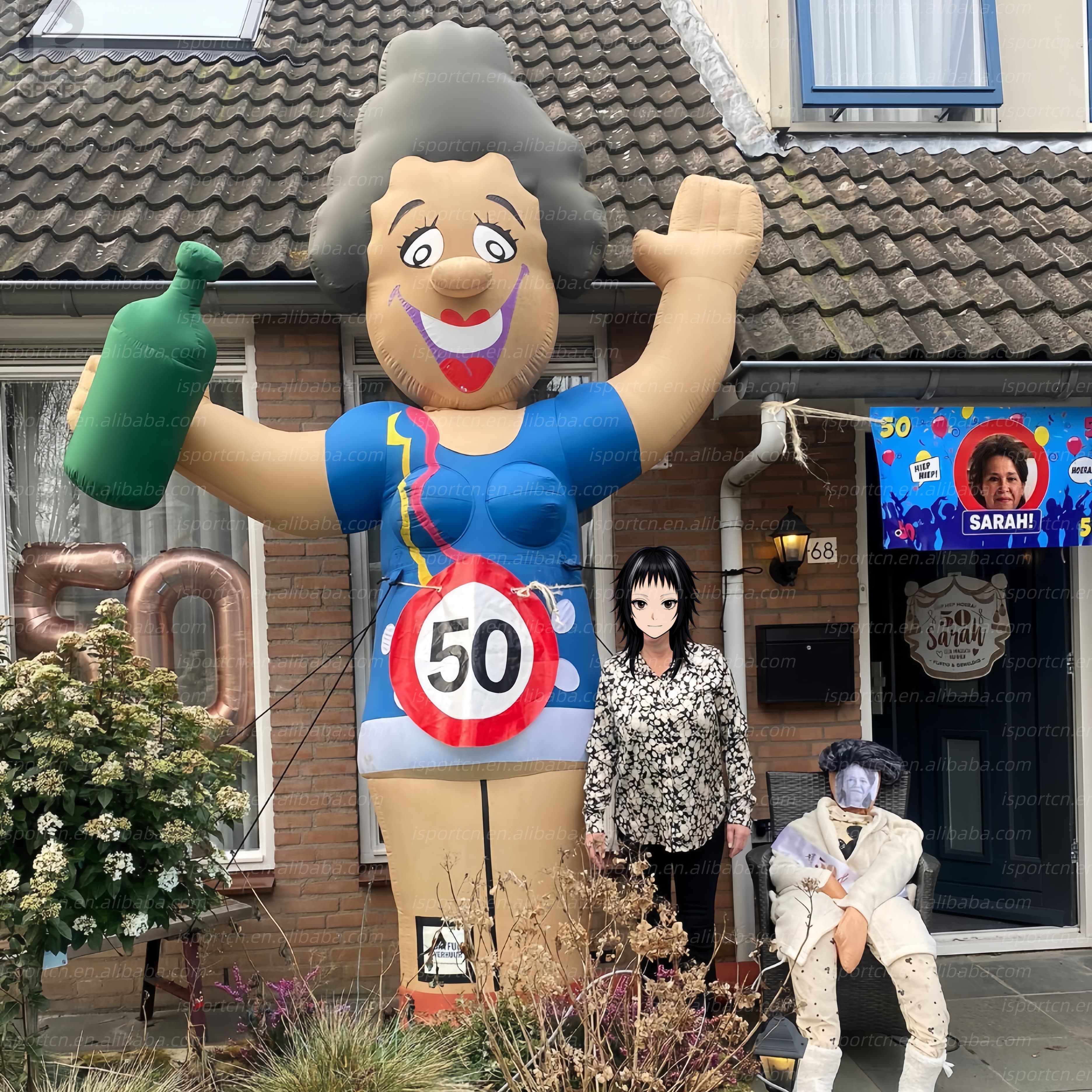 Giant Inflatable Dutch Pensioen Oma Retirement Grandma Mascot with LED Light