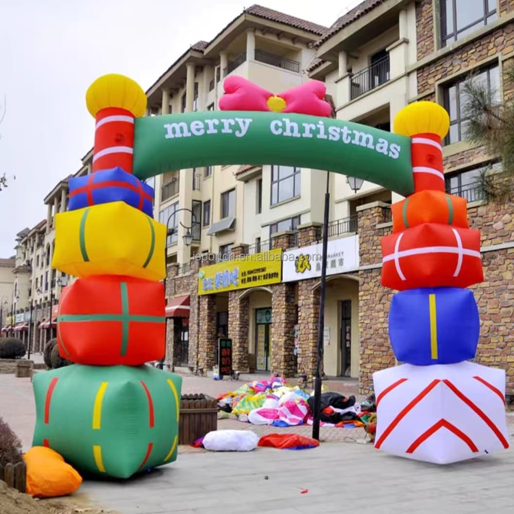Christmas Gift Box Inflatable Arch with Built-In Fan