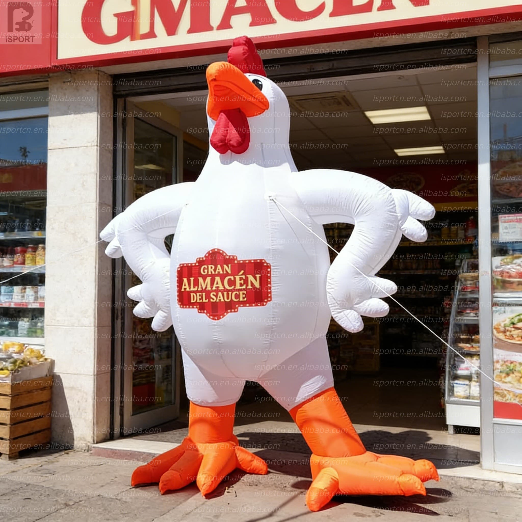 Giant Inflatable White Rooster with LED Lights