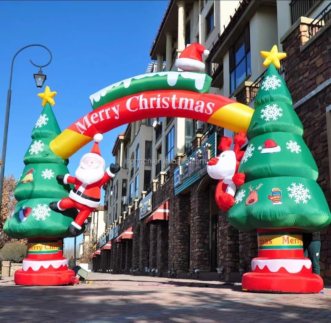 Christmas Inflatable Arch with Santa and Snow-Capped Trees