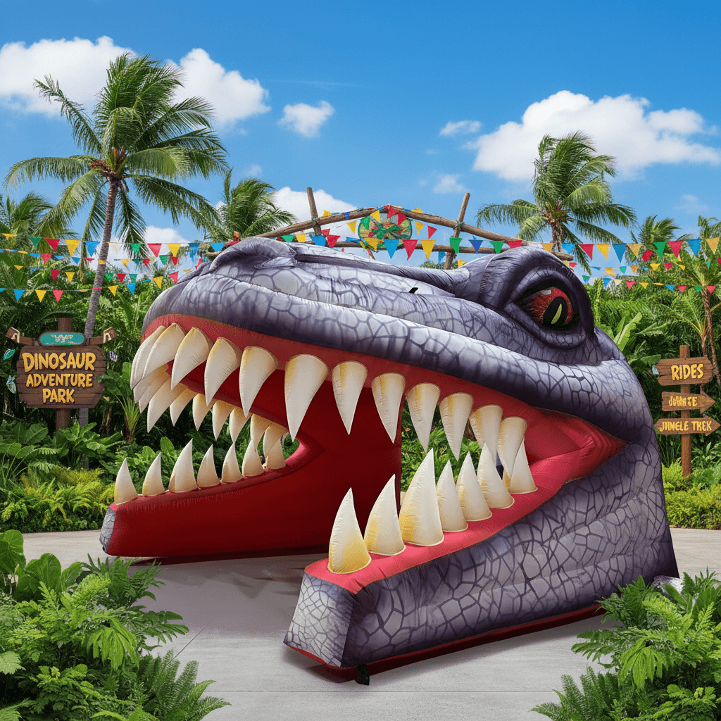 Giant Inflatable Dinosaur Head Tunnel Entrance