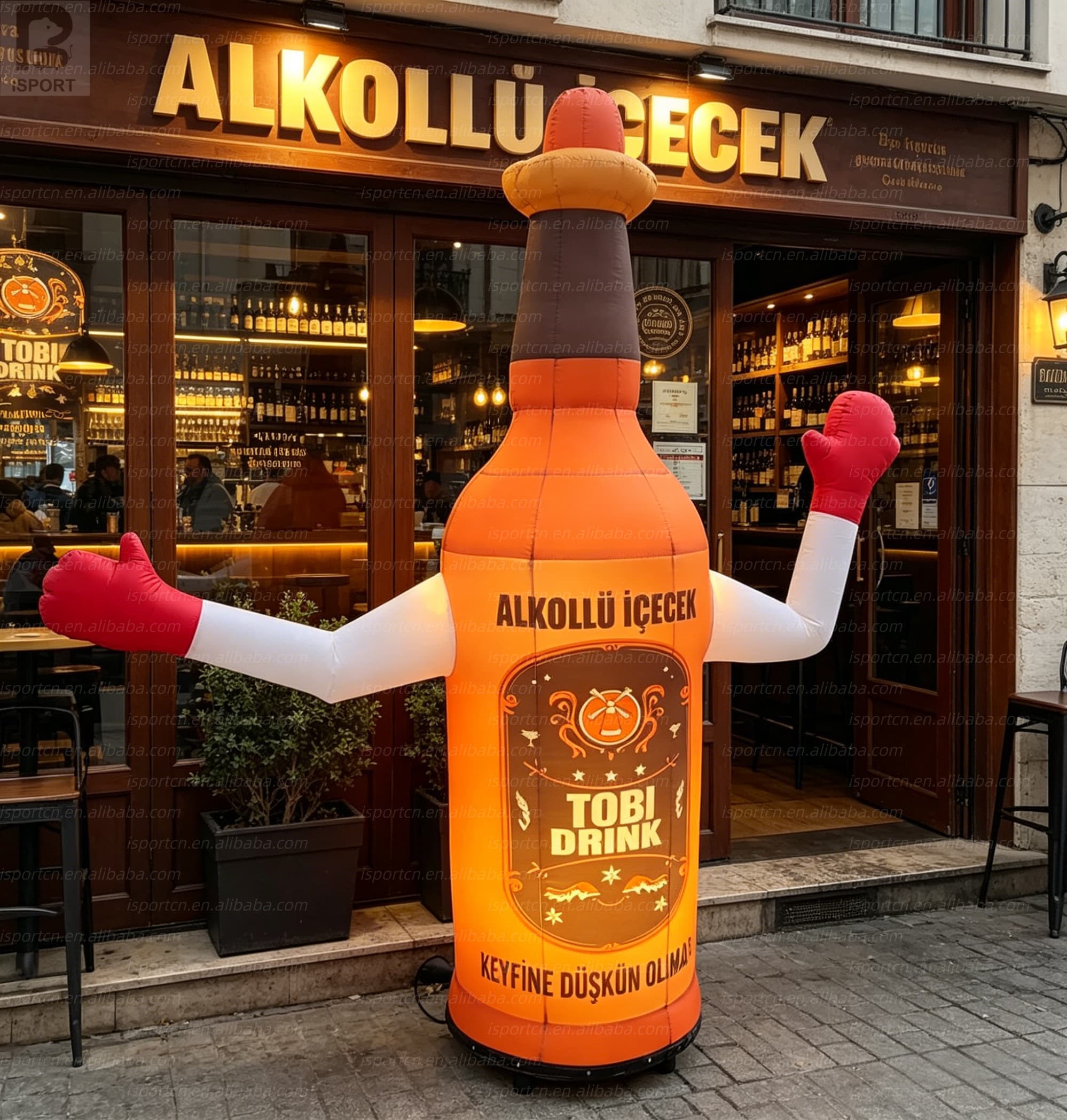 Giant Inflatable Waving Beer Bottle Sky Dancer with LED Light