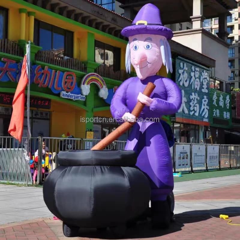 Halloween Inflatable Witch with Animated White Ghost - 9 Feet