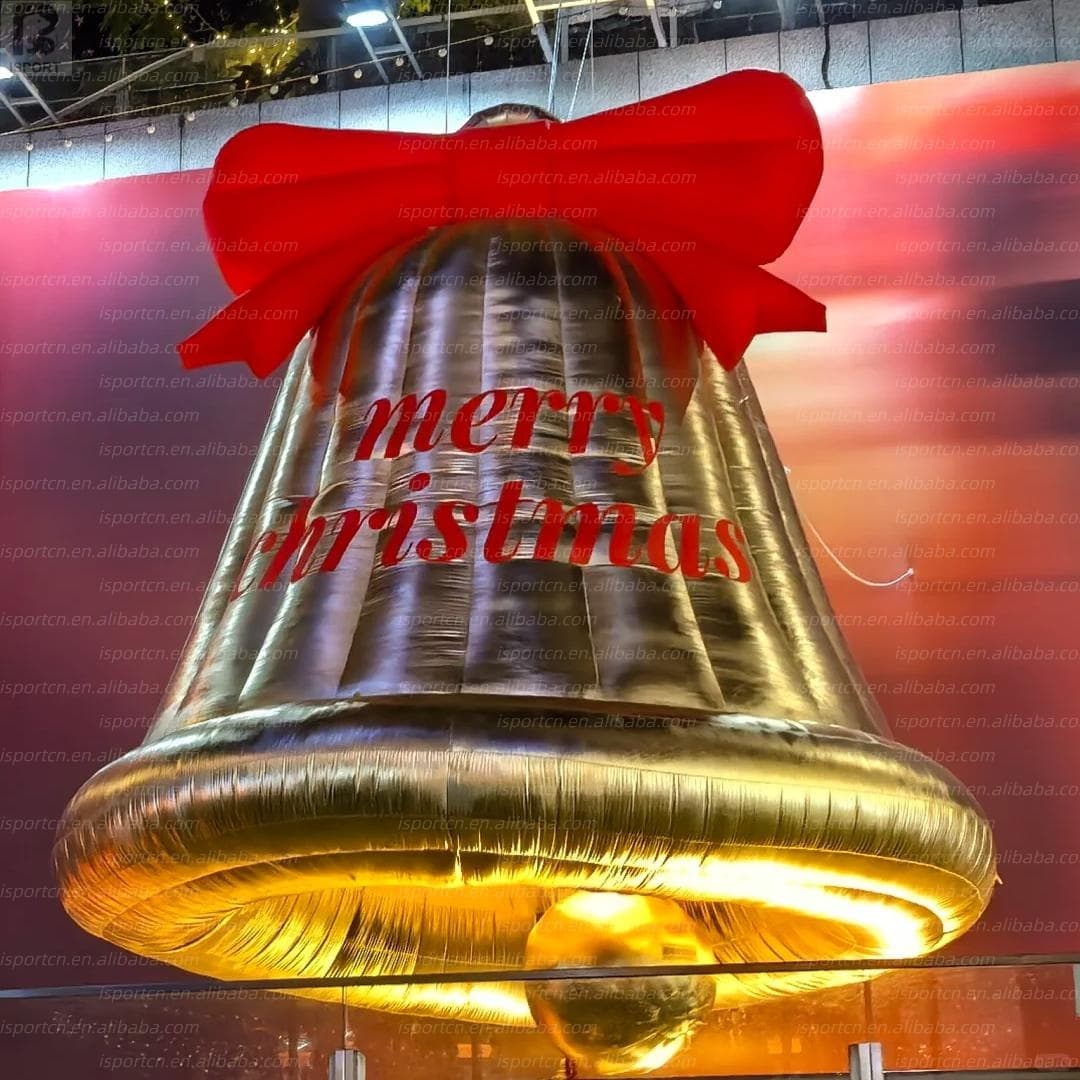 Giant Inflatable Golden Bell with LED Lights for Christmas