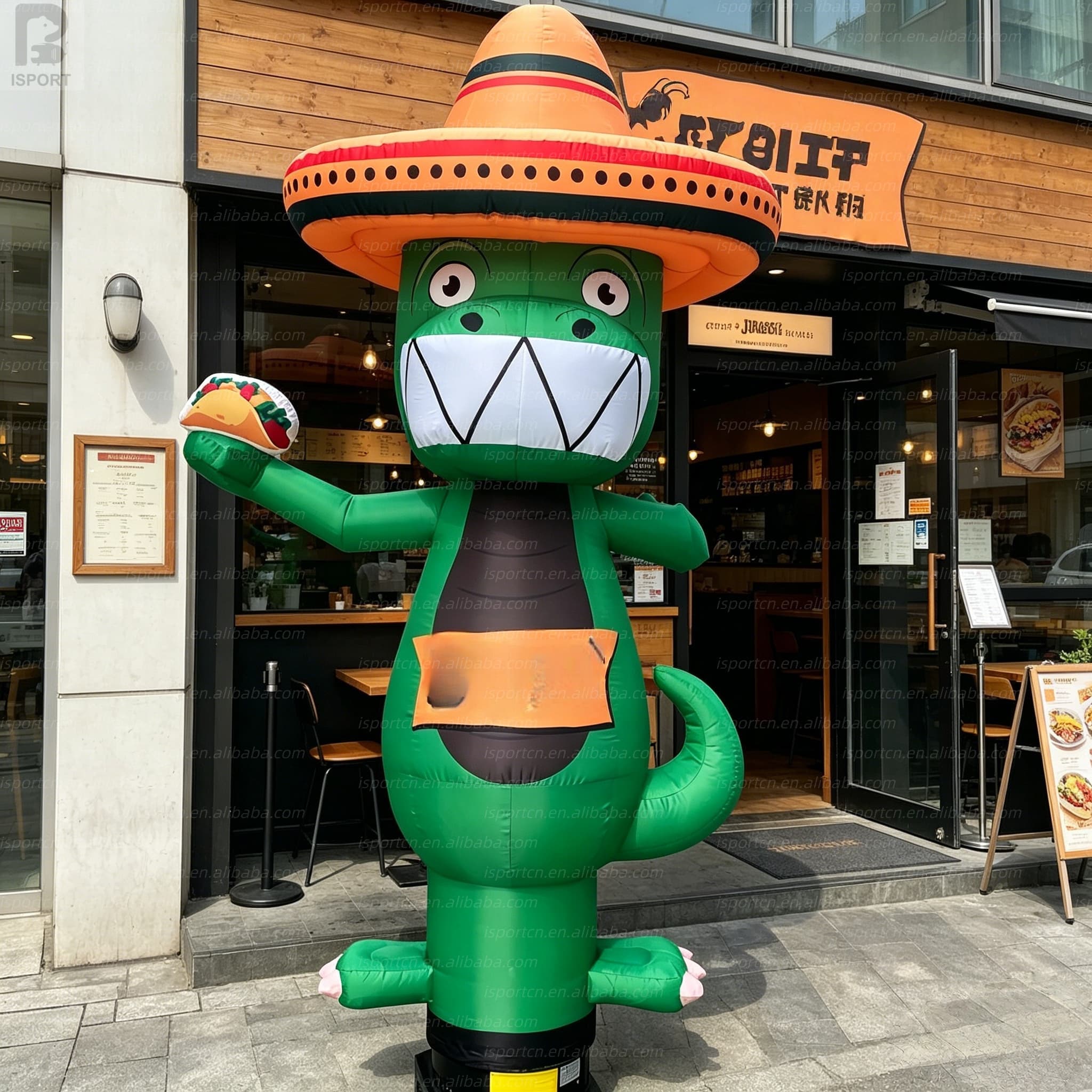 Inflatable T-Rex Dinosaur Air Dancer With Taco for Restaurants