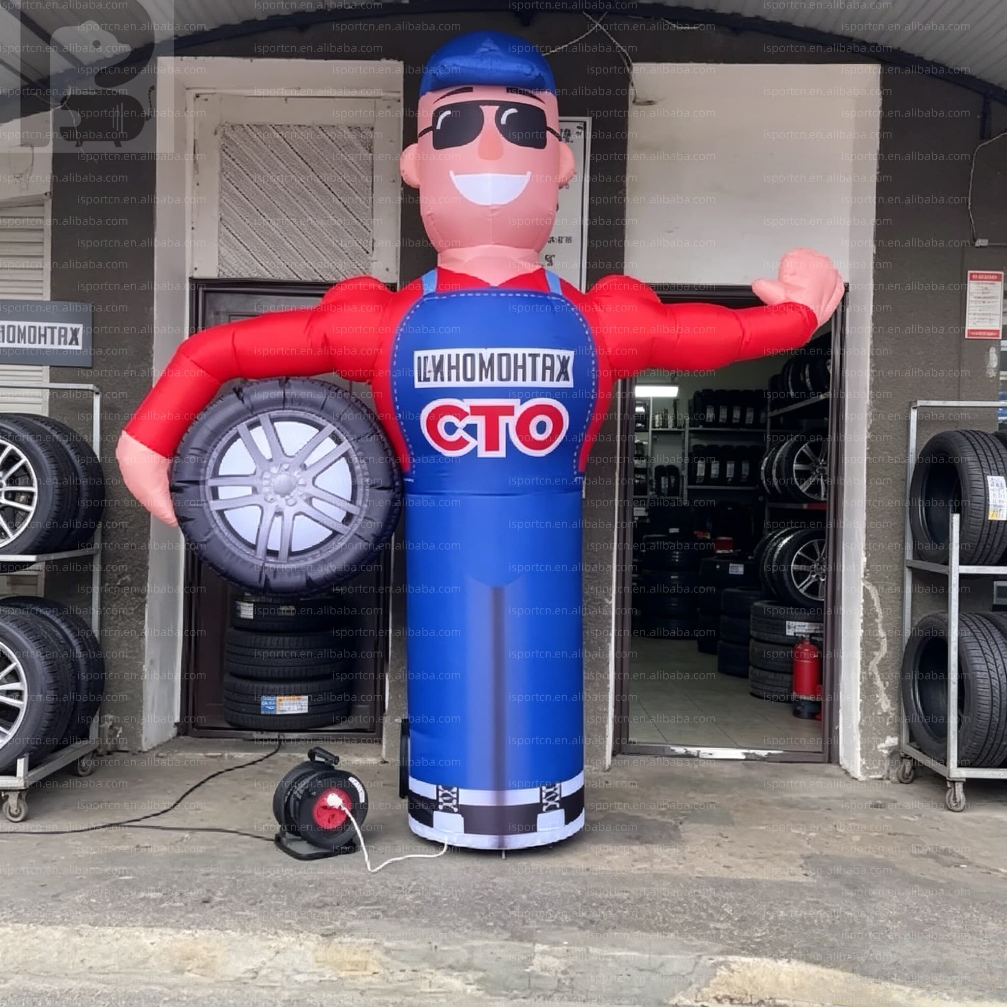 Inflatable Auto Mechanic Worker with Tire - Waving Advertising Character